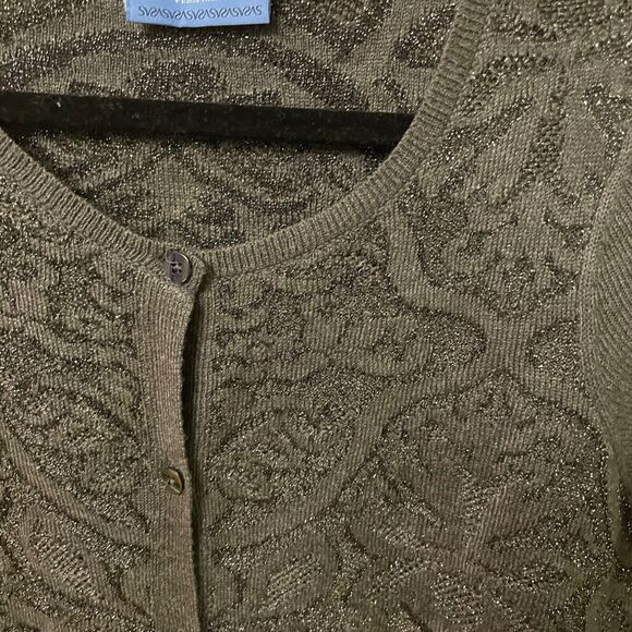 Simply Vera Wang Cardigan Size Medium Button Up Sweater Sparkly Floral Gray Grey - Picture 3 of 8